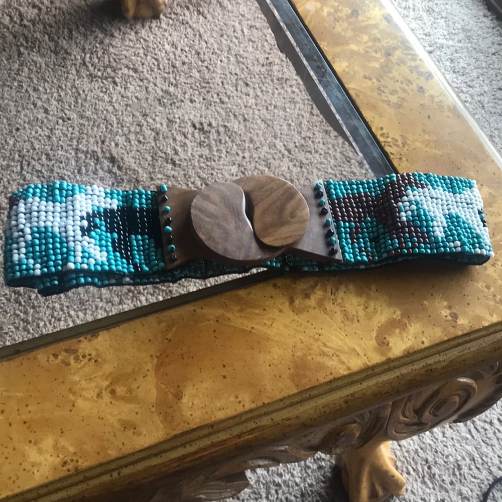 Handcrafted Beaded Turquoise and White Women's Waist Belt